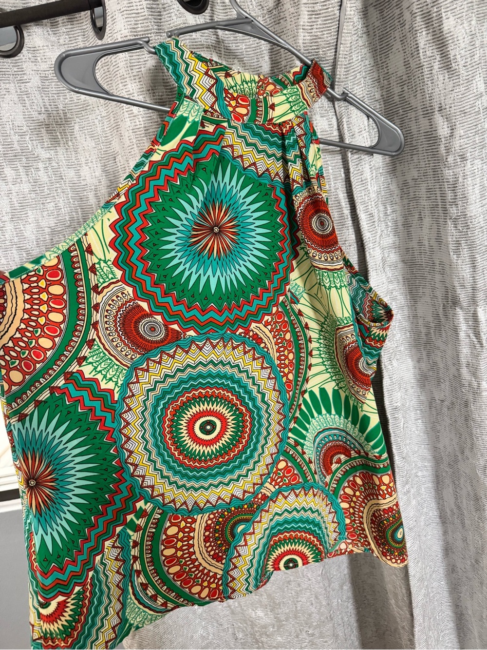 Vibrant Geo-Print Halter Tank Top - Green & Red